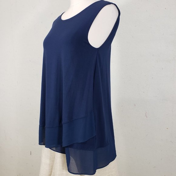 Vince Camuto Navy Blue Layered Mixed Media Top, M - Picture 2 of 6